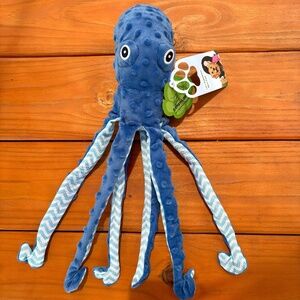 NWT Dog Octopus Squeaky Tug Toy Crinkle in Blue
